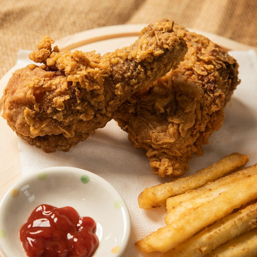 2pc Chicken & Chips Market Deeping, two pieces of fried chicken with chips from Eastern Promise