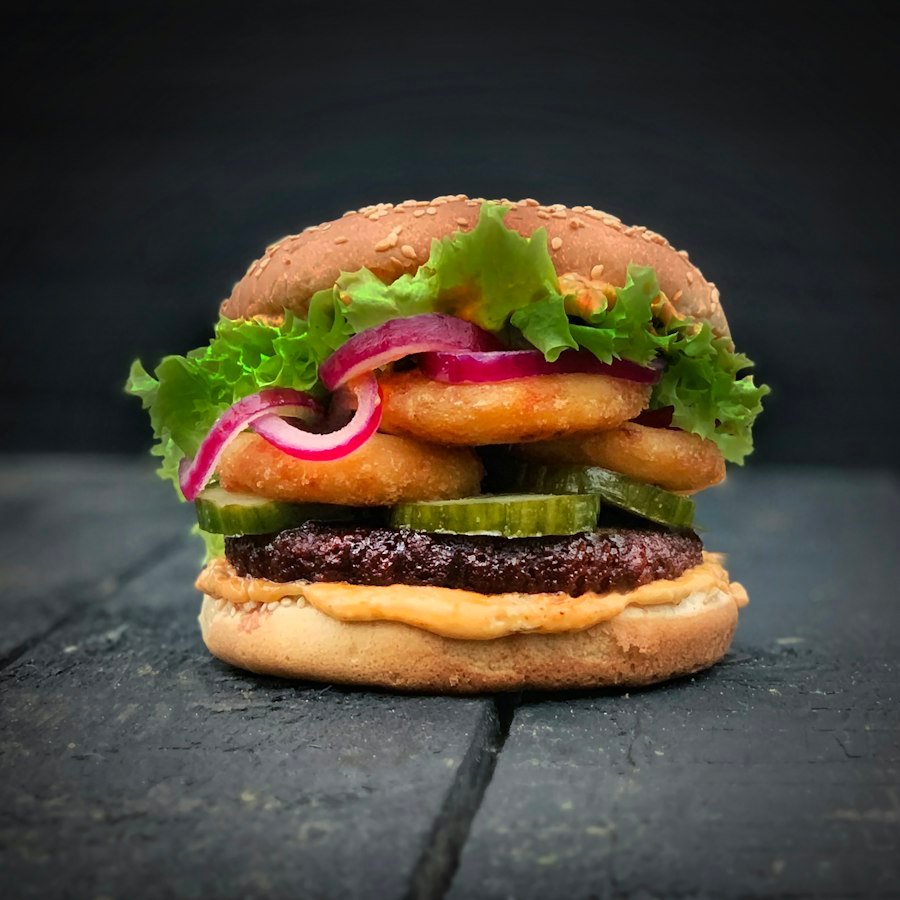 Angus Burger Market Deeping, quarter pound cheeseburger with onion rings from Eastern Promise