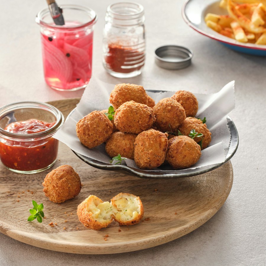 Mac N Cheese Bites 5pc Market Deeping, five mac and cheese bites from Eastern Promise