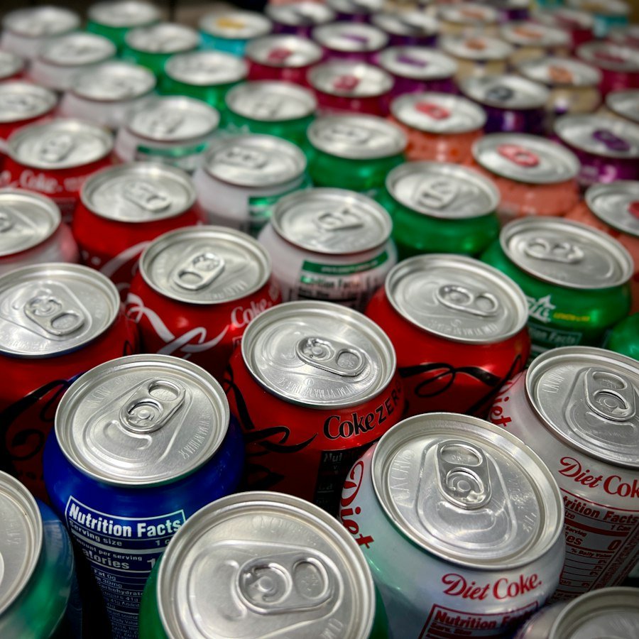 Various Cans Market Deeping, cans of soft drink from Eastern Promise